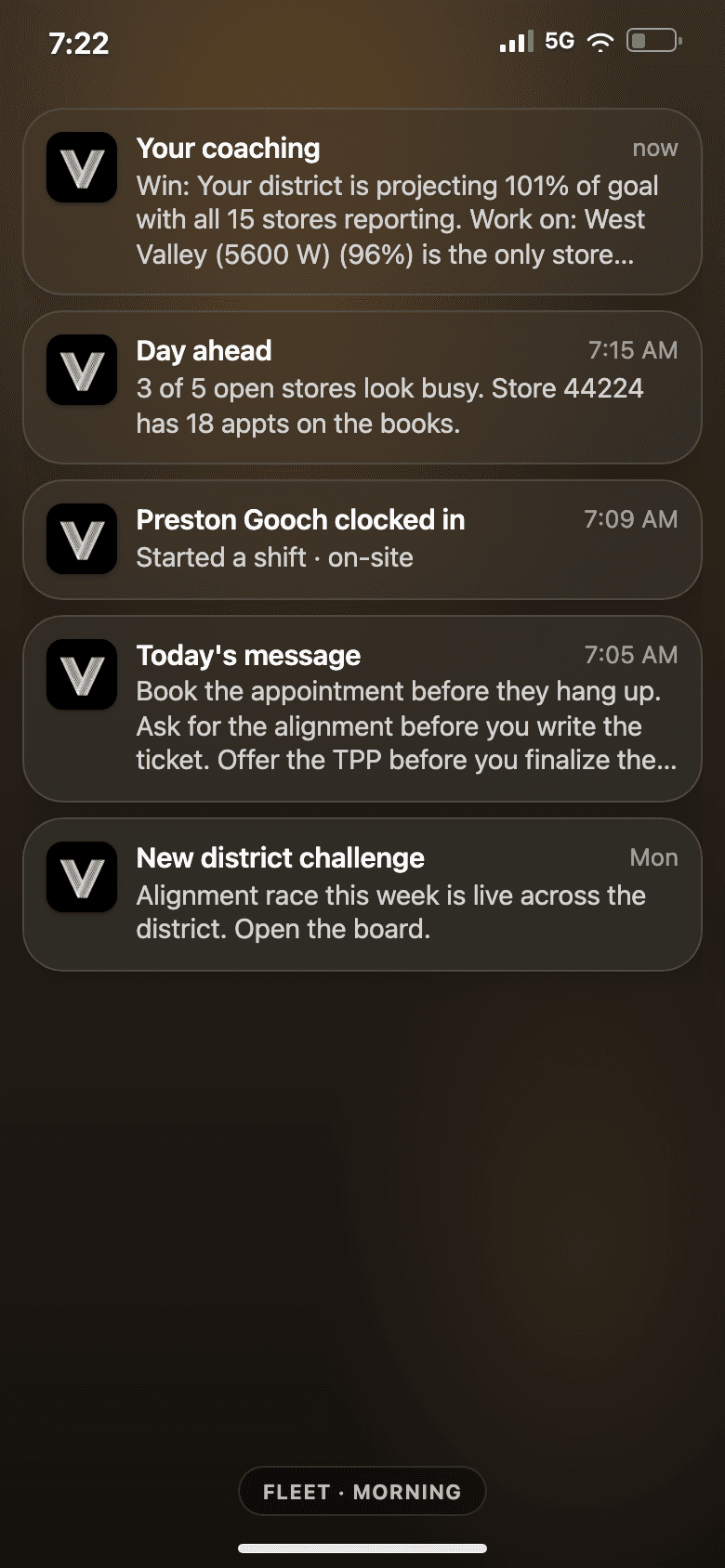 Morning, mid-day, night for the district: Morning: which stores need you