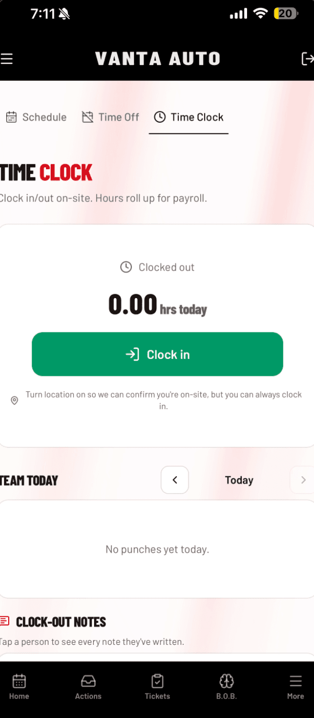 Who is clocked in, at every store: Clock in from the floor